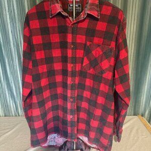National Outfitters Men’s Flannel Shirt Red Black Plaid Long Sleeve Size Large